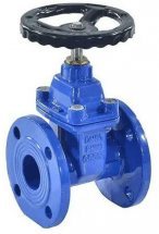 Задвижка клиновая Китай 30ч39р Ду200 Ру16 аналог МЗВ фланцевая синяя, корпус - чугун, уплотнение - EPDM, шток - сталь, обрезиненный клин, с гайкой Тмакс=80°C, со штурвалом и невыдвижным штоком